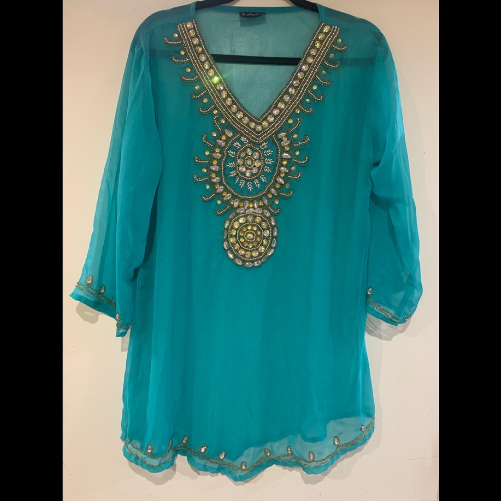 Made in India Hand embroidered teal top
